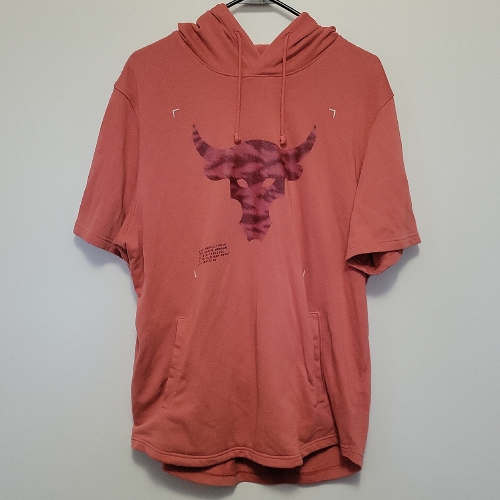 Under Armour Project Rock Men's Pink/Salmon Graphic Short Sleeve Terry Hoodie